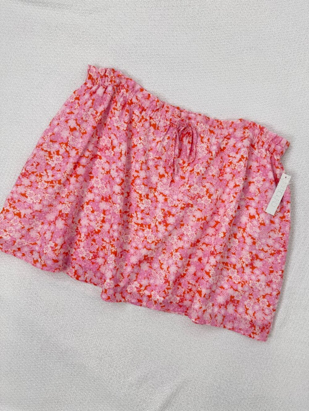Abound Floral Mini Skirt Womens 1X Pink Orange Cotton Lined Drawstring Waist NWT